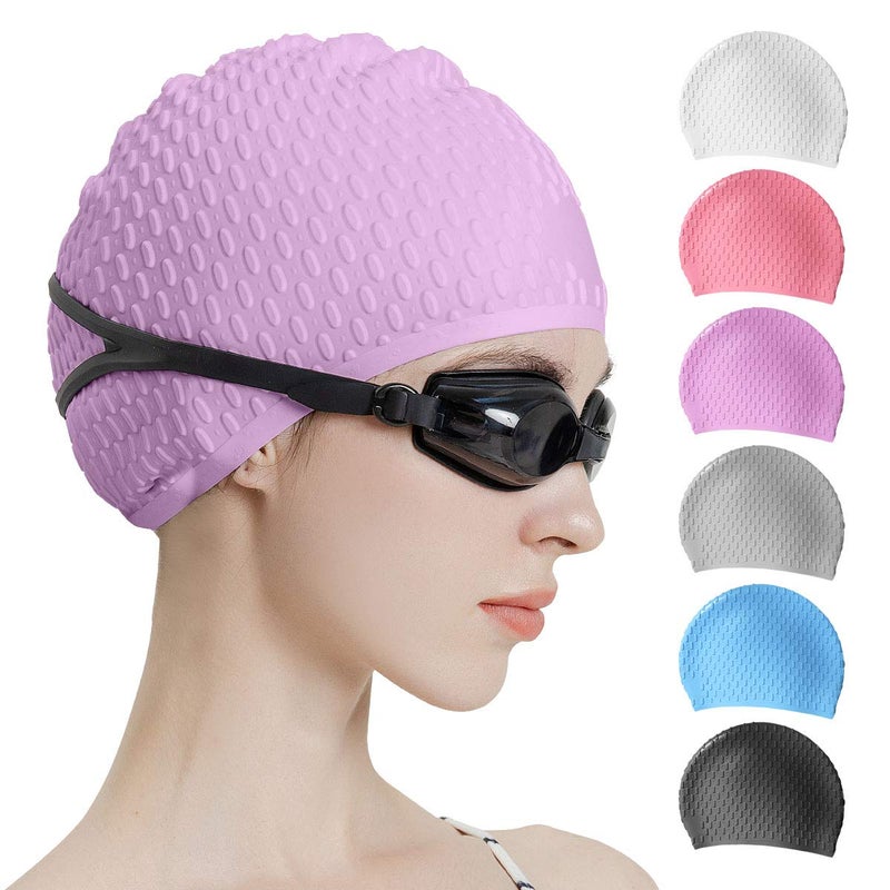 Tripsky Silicone Swim Cap,Comfortable Bathing Cap Ideal for Curly Short Medium Long Hair, Swimming Cap for Women and Men, Shower Caps Keep Hairstyle Unchanged (Purple) - Image 1